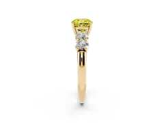 Fancy Yellow Cushion Cut Diamond Five-Stone Prong Set Ring Set in Yellow gold with Classic Band