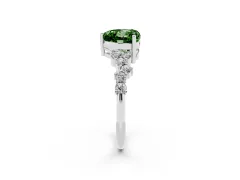 Fancy Green Heart Cut Diamond Ring Set in Silver with Scattered Round Accents
