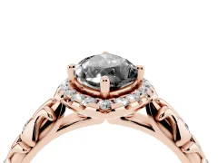 Fancy Black Marquise Cut Diamond Halo Ring Set in Rose gold with Filigree Leaf Band and Prong Setting
