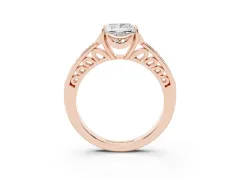 Princess Cut Diamond Halo Ring Set in Rose gold with Channel Set Band and Prong Setting