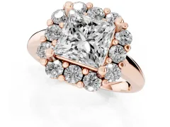Princess Cut Diamond Halo Cluster Engagement Ring Set in Rose gold with Polished Band and Prong Setting
