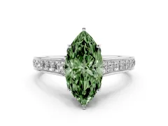 Fancy Green Marquise Cut Diamond Solitaire Pavé Engagement Ring Set in White gold with Prong Setting