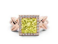 Fancy Yellow Princess Cut Diamond Halo Floral Band Ring Set in Rose gold with Prong Setting