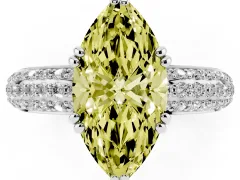 Fancy Yellow Marquise Cut Diamond Solitaire Ring Set in White gold with Multi-Row Round Pavé Band and Prong Setting