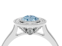 Fancy Blue Pear Cut Diamond Halo Milgrain Pavé Band Ring Set in Silver with Prong Setting