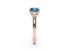 Fancy Blue Asscher Cut Diamond Five-Stone Prong Set Band Ring Set in Rose gold with Polished Band