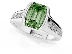 Fancy Green Emerald Cut Diamond Bezel-Set Solitaire Ring Set in Platinum with Channel-Set Band