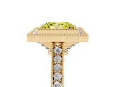 Fancy Yellow Princess Cut Diamond Halo Milgrain Pavé Band Ring Set in Yellow gold with Prong Setting