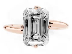 Emerald Cut Diamond Solitaire Engagement Ring Set in Rose gold with Classic Plain Band