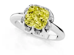 Fancy Yellow Cushion Cut Diamond Round Cluster Halo Ring Set in Platinum with Solitaire Band and Prong Setting