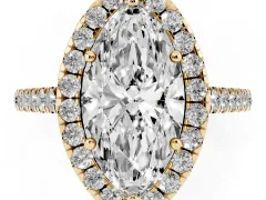 Marquise Cut Diamond Halo Pavé Engagement Ring Set in Yellow gold with Prong Setting