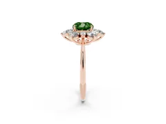 Fancy Green Cushion Cut Diamond Cluster Halo Ring Set in Rose gold with Solitaire Band and Prong Setting