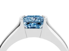 Fancy Blue Princess Cut Diamond Bezel Solitaire Ring Set in Platinum with Wide Band