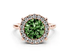 Fancy Green Round Cut Diamond Cluster Halo Solitaire Ring Set in Rose gold with Prong Setting