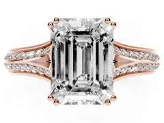 Emerald Cut Diamond Split Shank Pavé Engagement Ring Set in Rose gold with Prong-Set Center Stone