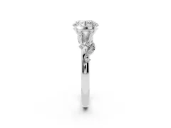 Round Cut Diamond Solitaire Ring Set in White gold with Leaf Motif Band