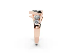 Fancy Black Heart Cut Diamond Bezel Bypass Ring Set in Rose gold with Round Accents