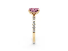 Fancy Pink Radiant Cut Diamond Solitaire Engagement Ring Set in Yellow gold with Round Pavé Band and Prong Setting