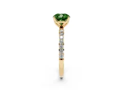Fancy Green Cushion Cut Diamond Solitaire Engagement Ring Set in Yellow gold with Round Pavé Band and Prong Setting