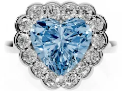 Fancy Blue Heart Cut Diamond Halo Cluster Engagement Ring Set in White gold with Solitaire Band and Prong Setting