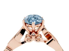 Fancy Blue Marquise Cut Diamond Vine Band Solitaire Ring Set in Rose gold with Milgrain Prong Setting