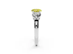 Fancy Yellow Round Cut Diamond Three-Stone Ring Set in Platinum with Prong Setting and Plain Band