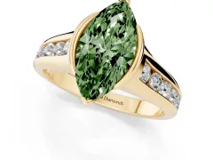 Fancy Green Marquise Cut Diamond Bezel-Set Solitaire Ring Set in Yellow gold with Channel-Set Band
