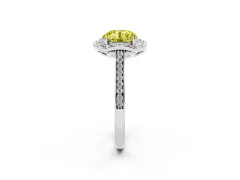 Fancy Yellow Round Cut Diamond Halo Ring Set in Silver with Pavé-Lined Shoulders and Prong Setting