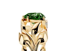 Fancy Green Heart Cut Diamond Leaf-Inspired Engagement Ring Set in Yellow gold with Round Accents
