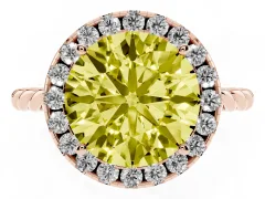 Fancy Yellow Round Cut Diamond Halo Ring Set in Rose gold with Plain Twisted Band