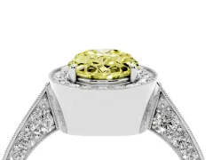 Fancy Yellow Oval Cut Diamond Halo Engagement Ring Set in Platinum with Accent Split Shank Band