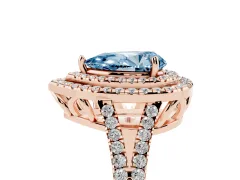 Fancy Blue Pear Cut Diamond Double Halo Ring Set in Rose gold with Pavé Band