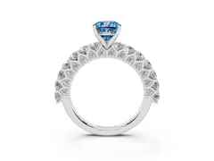Fancy Blue Cushion Cut Diamond Solitaire Ring Set in Silver with Shared Prong Pavé Band