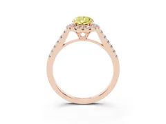 Fancy Yellow Pear Cut Diamond Pavé Halo Engagement Ring Set in Rose gold with Pavé Band and Prong Setting