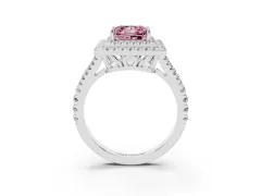Fancy Pink Princess Cut Diamond Double Halo Ring Set in Platinum with Pavé Band