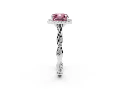 Fancy Pink Asscher Cut Diamond Halo Twist Band Solitaire Ring Set in Silver with Prong Setting