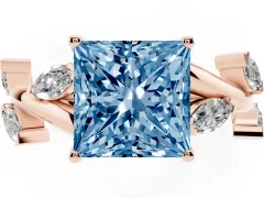 Fancy Blue Princess Cut Diamond Solitaire Ring Set in Rose gold with Twisted Marquise Accent Band