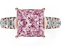 Fancy Pink Princess Cut Diamond Solitaire Ring Set in Rose gold with Cut-Down Micro Pavé Band and Prong Setting