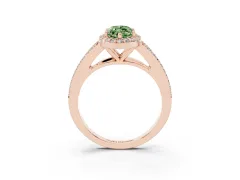 Fancy Green Marquise Cut Diamond Halo Split Shank Pavé Ring Set in Rose gold with Prong Setting