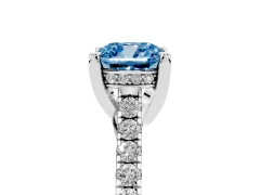 Fancy Blue Cushion Cut Diamond Solitaire Ring Set in Silver with Brilliant Pavé Band and Prong Setting