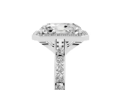 Radiant Cut Diamond Halo Engagement Ring Set in White gold with Round Pavé Shoulders and Heart Gallery