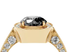 Fancy Black Round Cut Diamond Halo Engagement Ring Set in Yellow gold with Accent Split Shank Band
