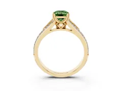 Fancy Green Emerald Cut Diamond Split Shank Pavé Engagement Ring Set in Yellow gold with Prong-Set Center Stone