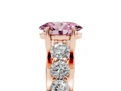 Fancy Pink Oval Cut Diamond Pavé Engagement Ring Set in Rose gold with Prong Setting