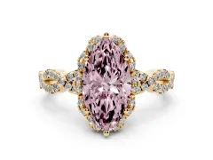Fancy Pink Marquise Cut Diamond Halo Twist Band Solitaire Ring Set in Yellow gold with Prong-Set Center Stone