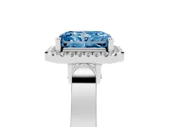 Fancy Blue Radiant Cut Diamond Halo Ring Set in Silver with Pavé-Lined Split Shank Band