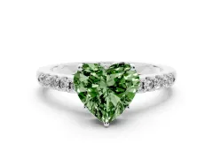 Fancy Green Heart Cut Diamond Solitaire Engagement Ring Set in Platinum with Pavé Band and Prong Setting