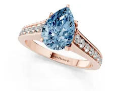 Fancy Blue Pear Cut Diamond Solitaire Pavé Engagement Ring Set in Rose gold with Prong Setting