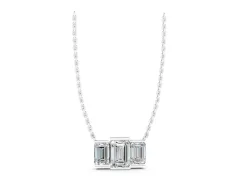 Emerald Cut Three-Stone Bar Pendant Set in White gold with Bar Prong Setting