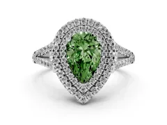 Fancy Green Pear Cut Diamond Double Halo Ring Set in White gold with Pavé Band